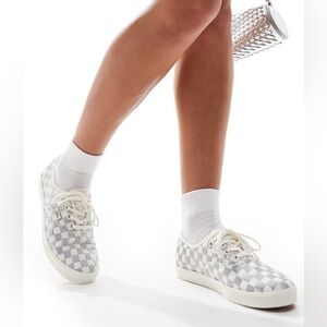 Vans Authentic Lowpro embroidered sneakers in gray checkerboard print